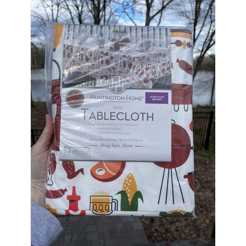 Huntington Home Cookout Tablecloth Vinyl Certified OEKO-TEX 52”x70” Oblong NEW